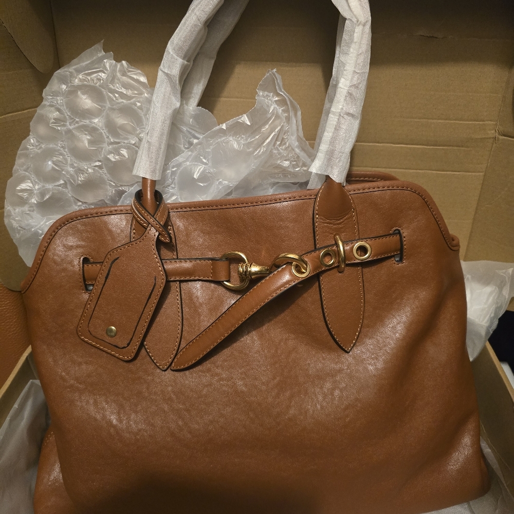 Unbranded Lg Brown Leather Work Tote Bag